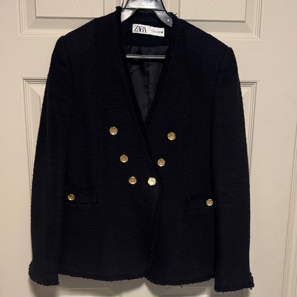 Zara Elegant Black Blazer with Gold Buttons